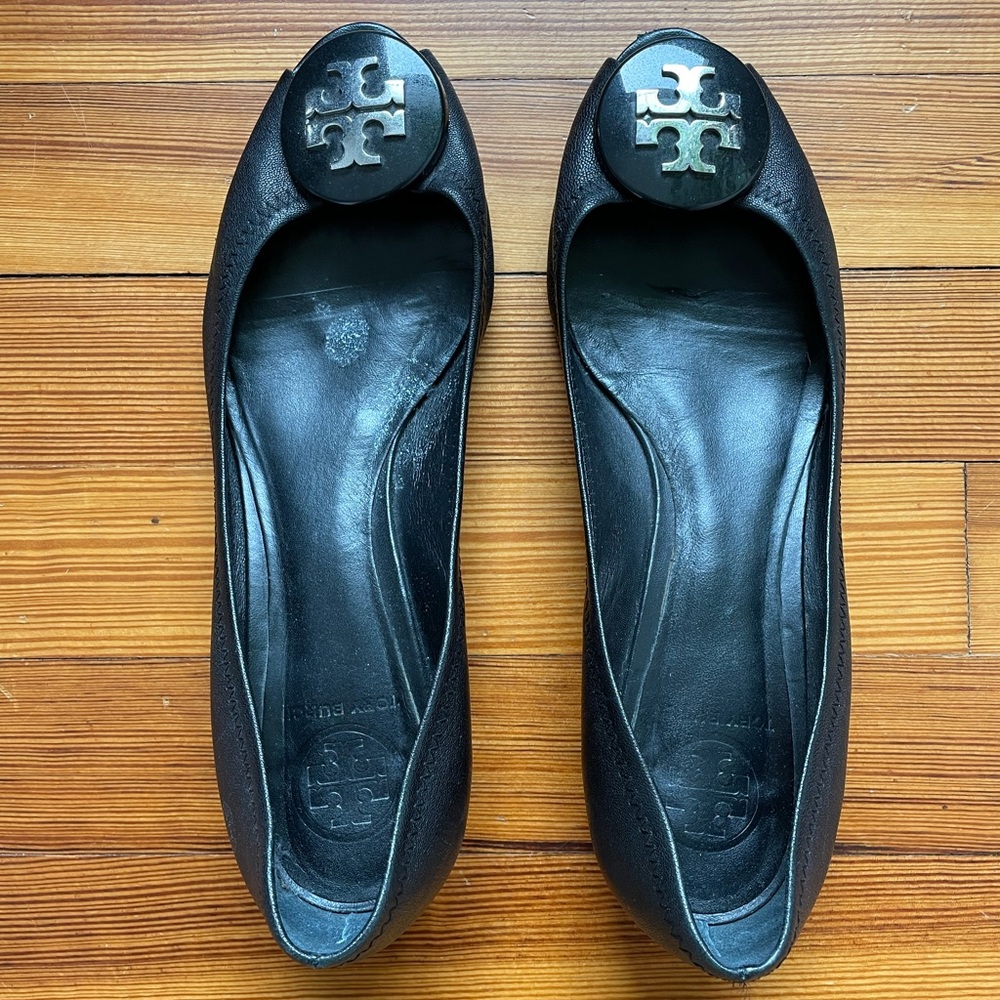 Tory Burch leather peep toe wedge